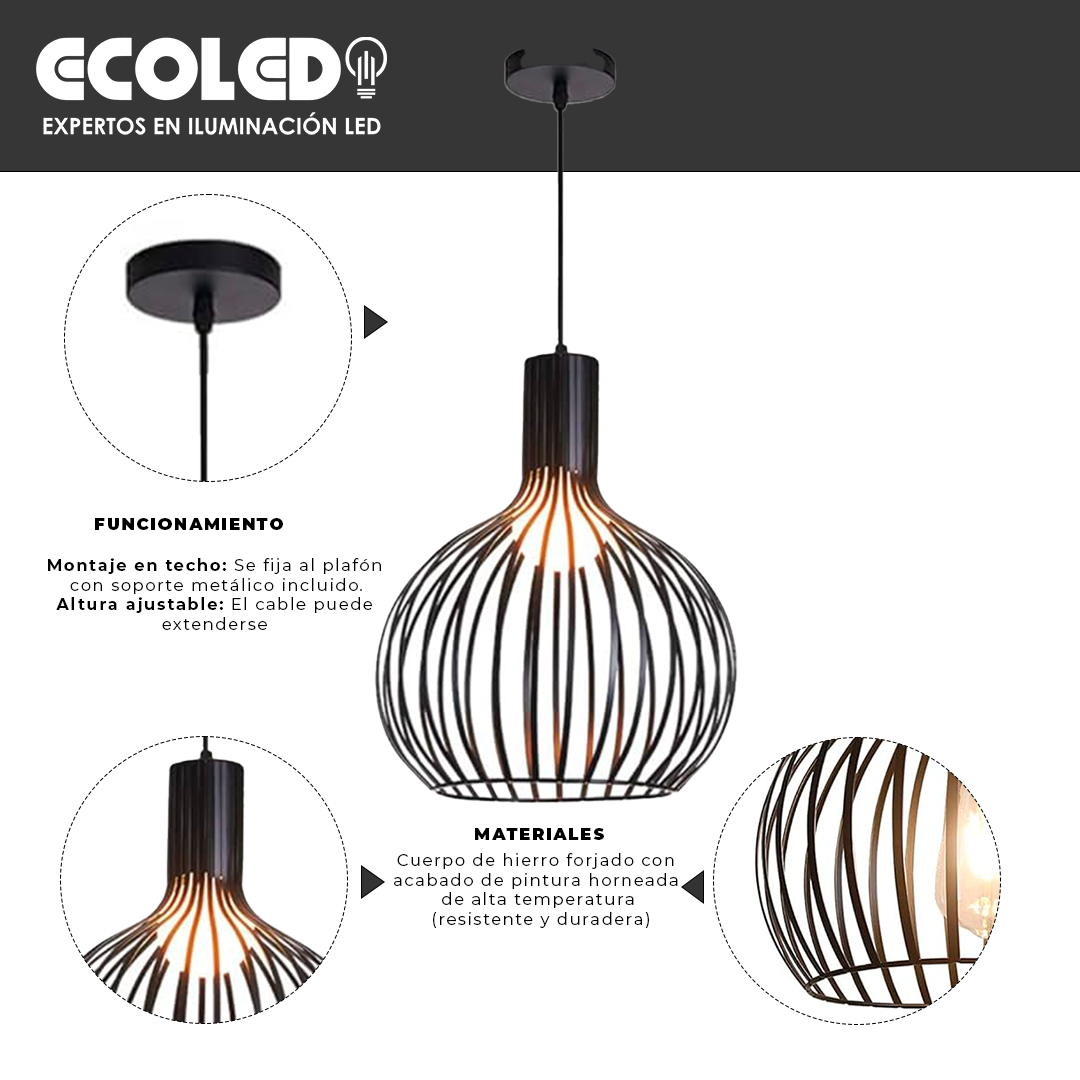 LAMPARA COLGANTE METAL NEGRA E27 - JD-28-NEGRA - Imagen 2